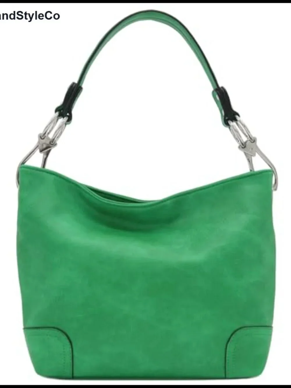 Faux Leather Hobo Shoulder Bag Silver Tone Hardware Zipper